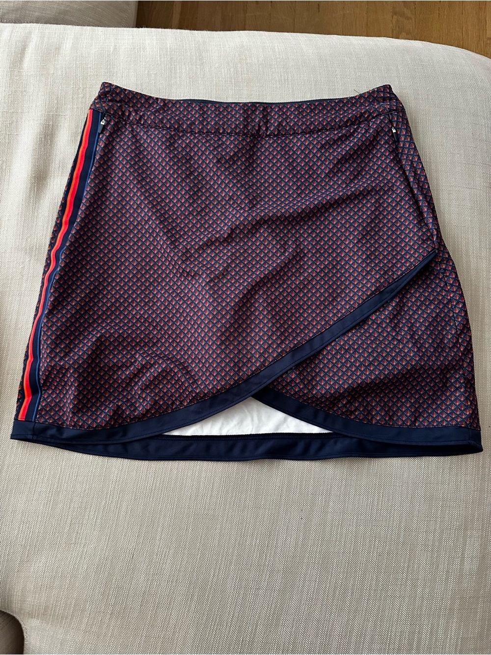 Peter Millar Navy and Red Printed Wrap Mini Skirt